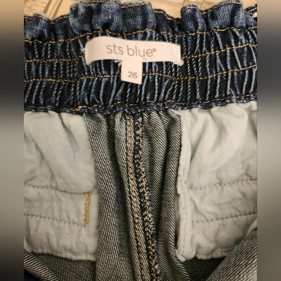 Denim Acid Wash Shorts Sz 26 Hi Waist/ Elastic On Back/ Front Tie/ Pockets - Picture 4 of 7